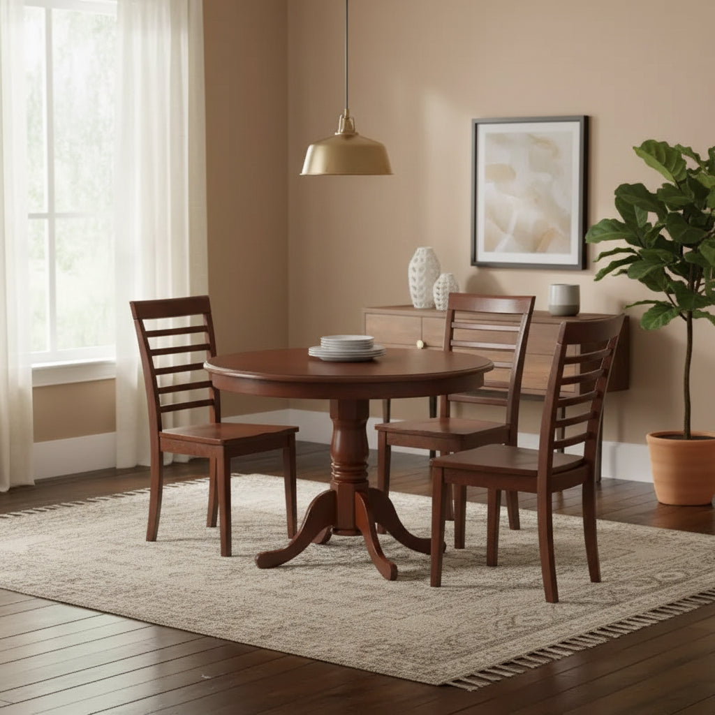 Antique Kitchen Dining Set - 5 Piece Table & Chair Set, 36 Inch Round, Mahogany Finish