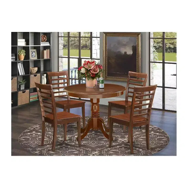 Set da pranzo antico per cucina - Set tavolo e sedie da 5 pezzi, Rotondo da 36 pollici, Finitura mogano