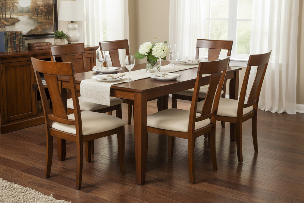 5-Piece Rectangular Mahogany Finish Solid Wood Top-Upholstered Dining Room Set-Seats 4