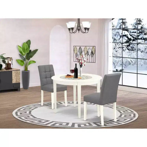 Set da pranzo da 3 pezzi con tavolo rotondo in legno massello finitura bianco lino - 2 posti