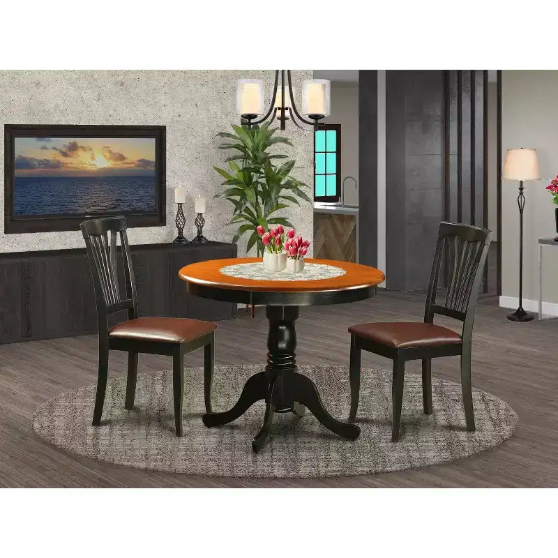 Set Sala da Pranzo 3 Pezzi in Legno Massello con Finitura Nera - 4 Posti a Sedere