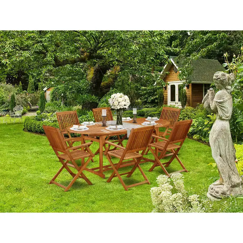 Tavolo da pranzo 7 pezzi con piano in legno massello finitura rovere naturale e 6 sedie