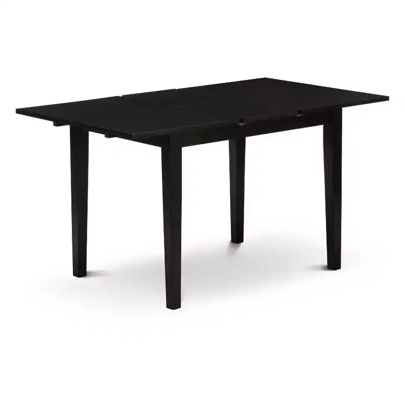 Set da pranzo di 3 pezzi in legno massello con piano rettangolare nero e prolunga a farfalla