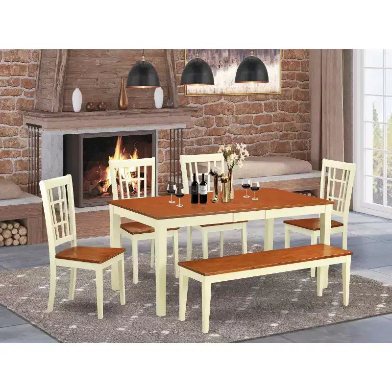 Set da pranzo rustico 7 pz - Tavolo da cucina e 6 sedie - Set da pranzo in legno massello