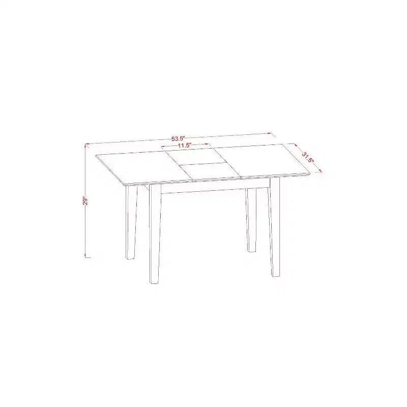 Tavolo da pranzo rettangolare a 5 pezzi con piano in legno massello con finitura in rovere naturale e 4 sedie