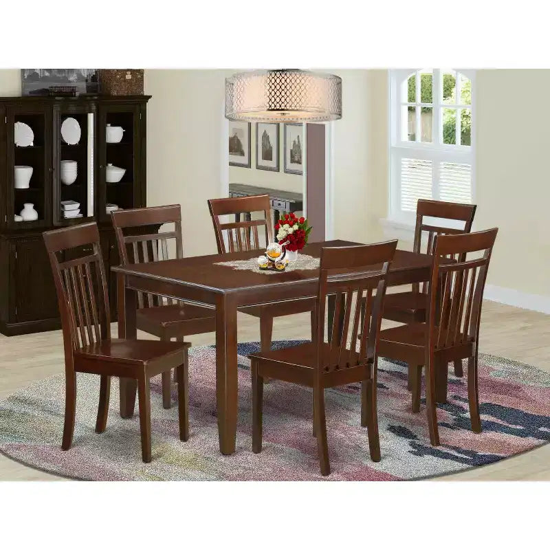 Set da pranzo classico 7 pezzi - Tavolo rettangolare in legno e 6 sedie - Set da pranzo per cucina