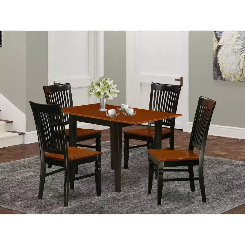 Set da pranzo 5 pezzi in legno massello con finitura nera e color ciliegio - 4 posti