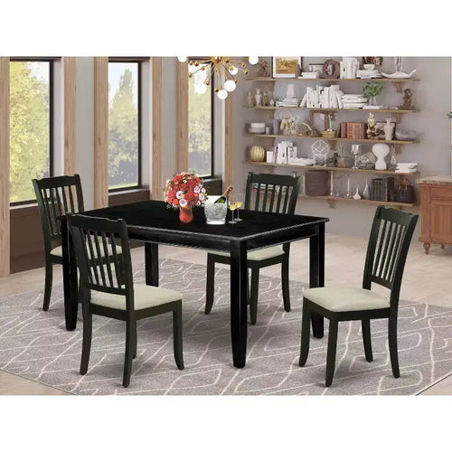Set Sala da Pranzo Rettangolare 5 Pezzi con Piano in Legno Massello Finitura Nera - 4 Posti a Sedere