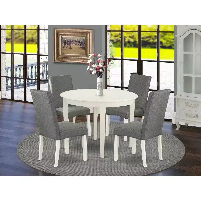 Set da pranzo moderno 5 pezzi - Tavolo da cucina rotondo e 4 sedie in tessuto - 42 pollici - Bianco lino