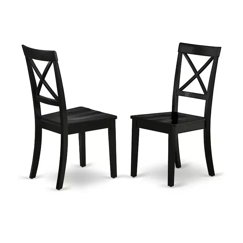 Tavolo da pranzo rettangolare a 5 pezzi con piano in legno massello finitura nera e 4 sedie
