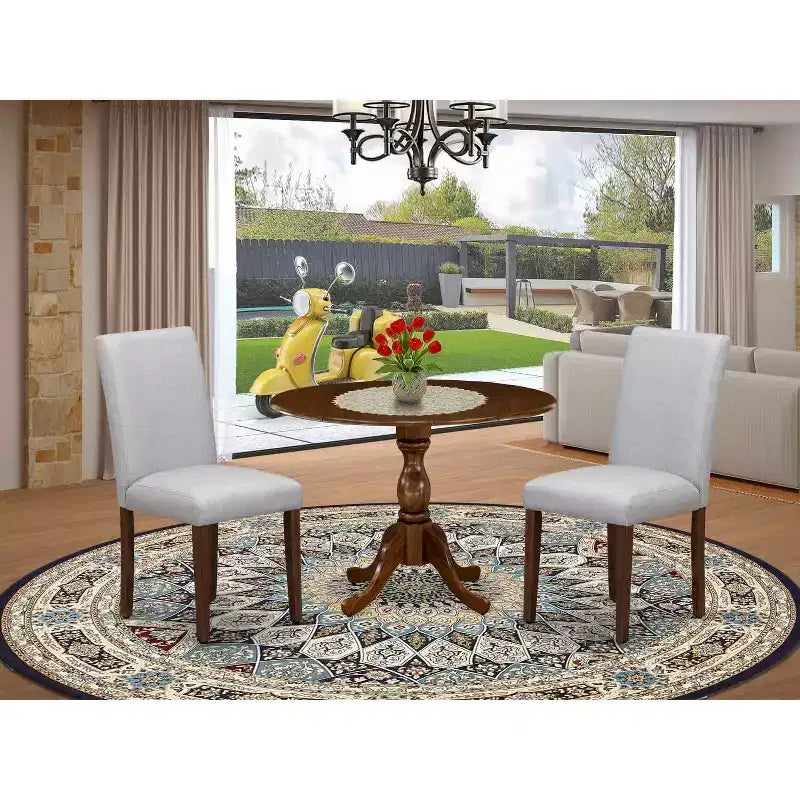 Set Sala da Pranzo 3 Pezzi in Legno Massello Finitura Acacia Noce - (4 Posti)