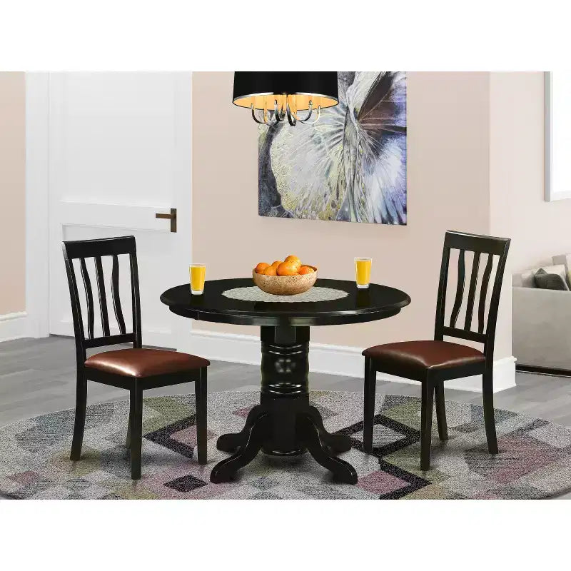 Set 3 pezzi con piano in legno massello finitura nera - Set da pranzo - 4 posti a sedere