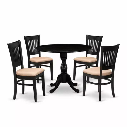 HomeStock 5-Piece Black Finish Solid Wood Top Dining table with 4 Chairs with Drop Leaf Slat Back