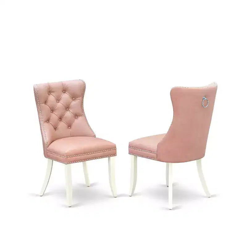 Set da pranzo in 3 pezzi in lino bianco massello - Tavolo rotondo con top in legno e sedie imbottite - Posti a sedere per 4 persone