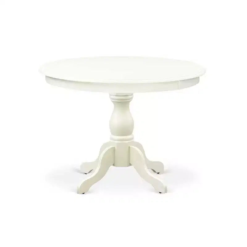 Tavolo da pranzo 5 pezzi con piano in legno massello finitura lino bianco e 4 sedie Parson rivestite in similpelle bianca