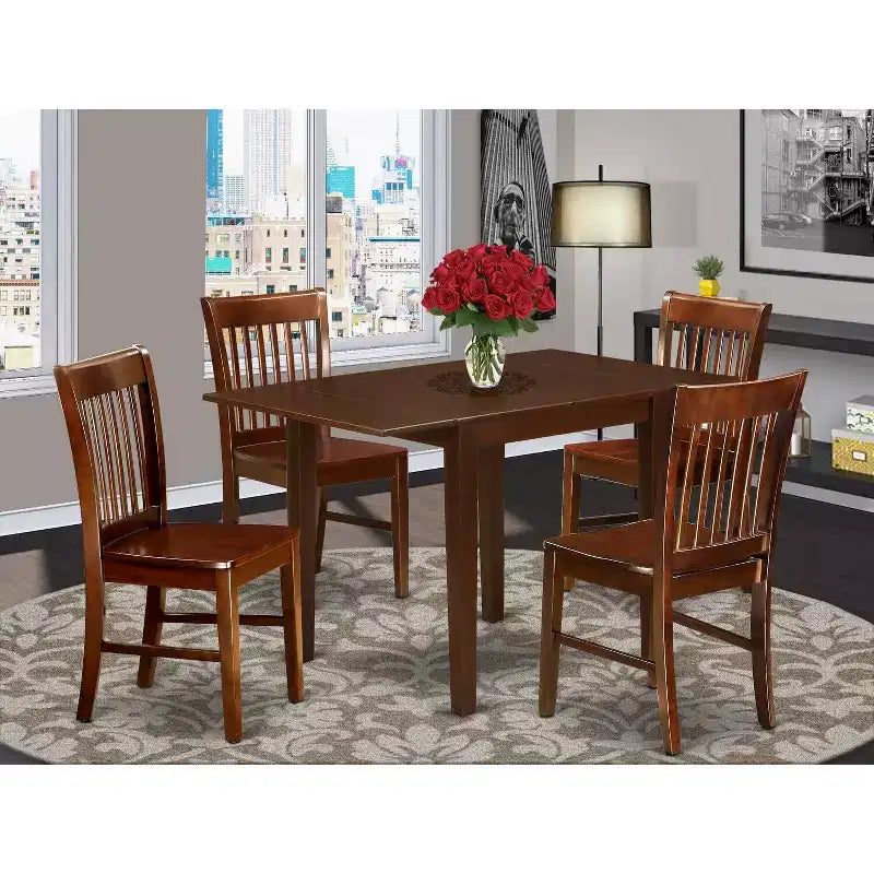 Set da pranzo in legno massiccio a 5 pezzi con finitura mogano - 4 posti a sedere