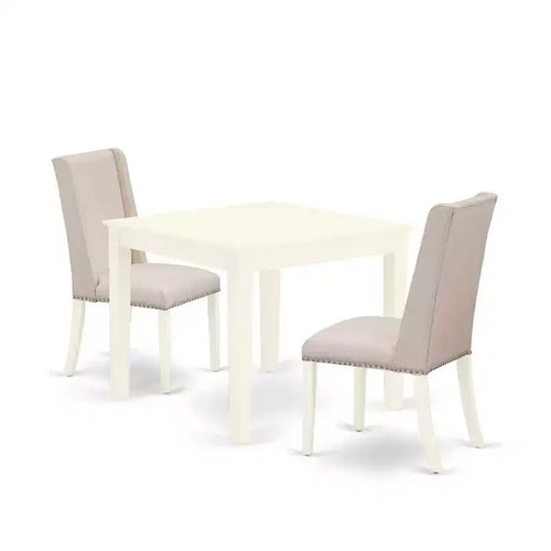 HomeStock 3-Piece Linen White Finish Rectangular Solid Wood Top Dining Table Set