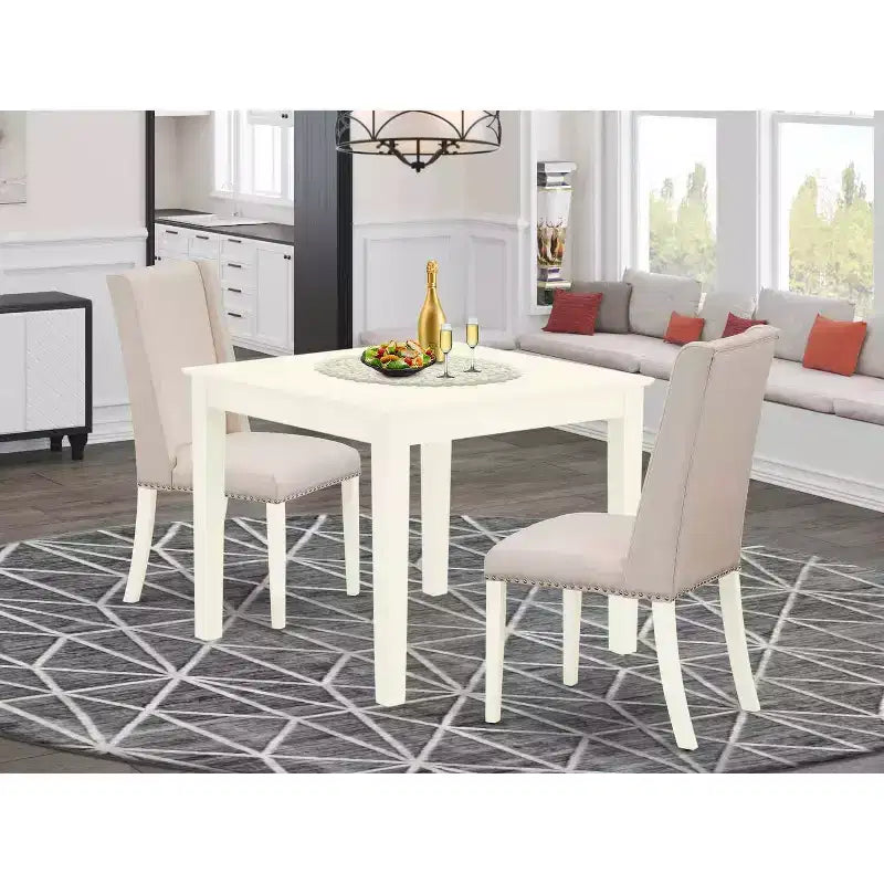 Set da pranzo 3 pezzi con tavolo rettangolare in legno massello finitura bianco lino