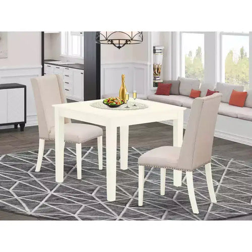 Set da pranzo 3 pezzi con tavolo rettangolare in legno massello finitura bianco lino