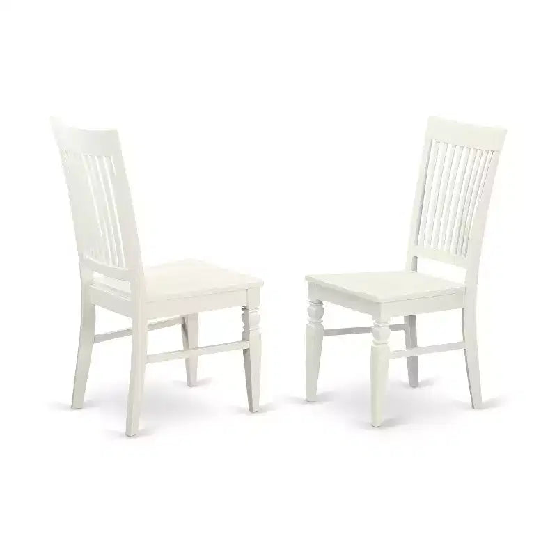 Set da pranzo rotondo in 3 pezzi - Finitura bianco lino - Piano in legno massello - 4 posti