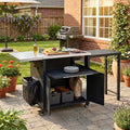 GDFStudio Louisa Carrello Pieghevole da Esterno per Preparazione Barbecue con Piano in Acciaio Inox