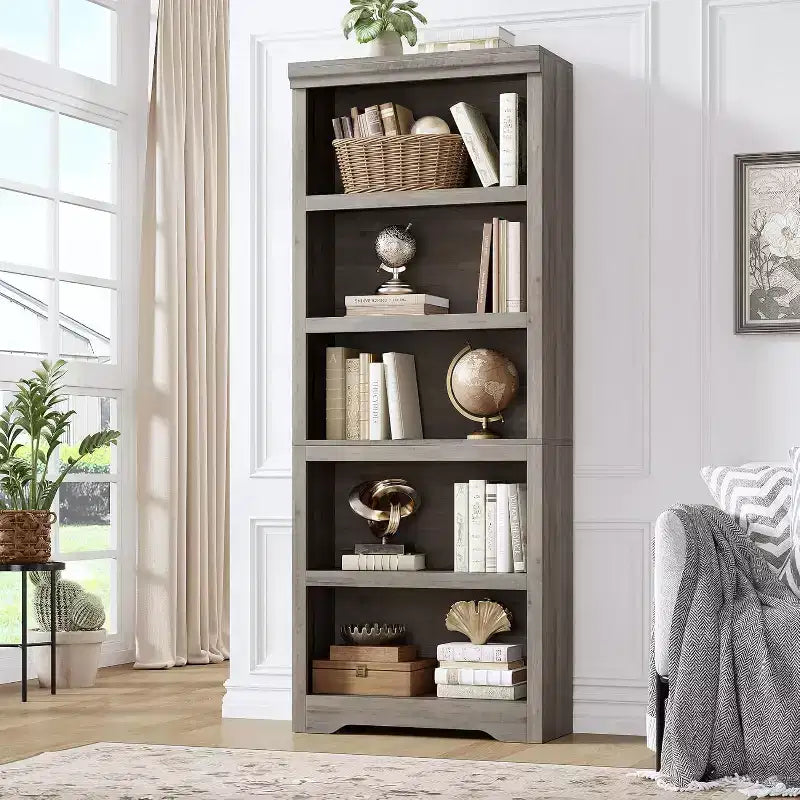 Libreria a 2/3/5/6 livelli, Scaffale in stile rustico, larga 60 cm/80 cm con ripiani regolabili, Scaffale espositivo aperto con design antiscivolo per l'ufficio di casa
