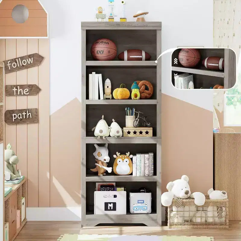 Libreria a 2/3/5/6 livelli, Scaffale in stile rustico, larga 60 cm/80 cm con ripiani regolabili, Scaffale espositivo aperto con design antiscivolo per l'ufficio di casa