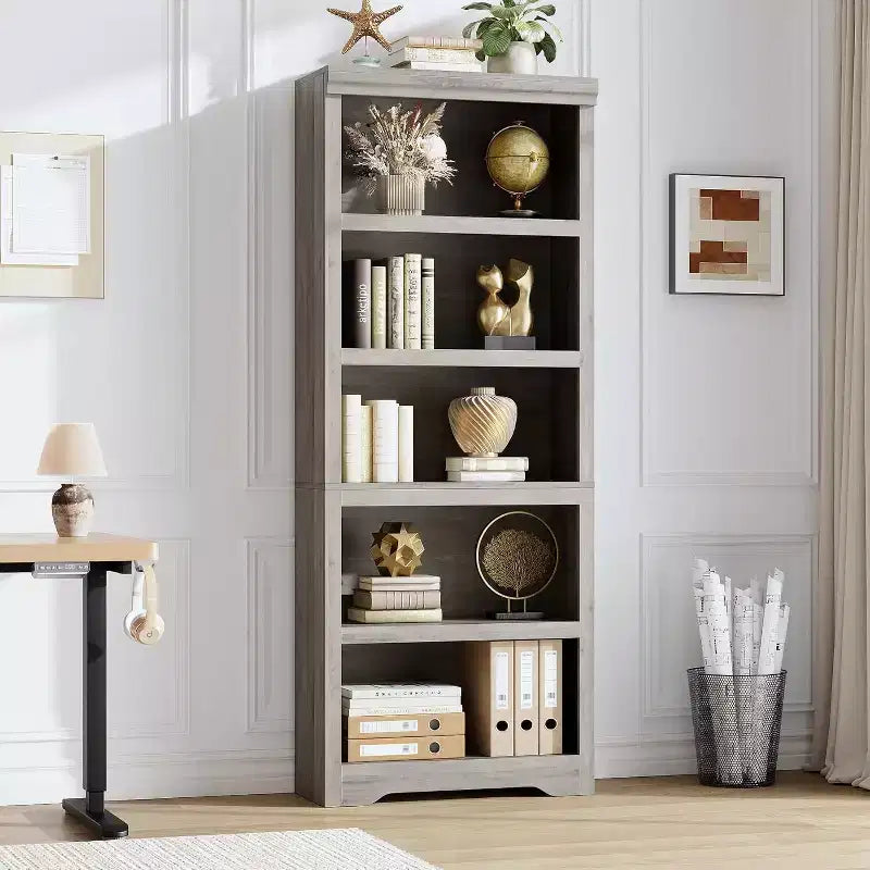 Libreria a 2/3/5/6 livelli, Scaffale in stile rustico, larga 60 cm/80 cm con ripiani regolabili, Scaffale espositivo aperto con design antiscivolo per l'ufficio di casa