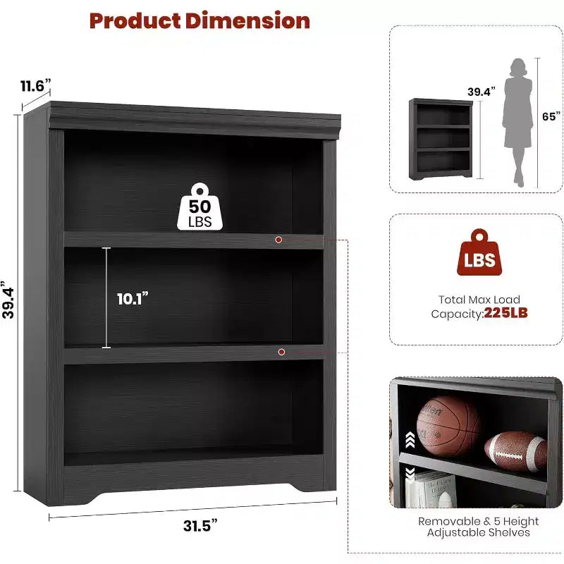 Libreria a 2/3/5/6 livelli, Scaffale in stile rustico, larga 60 cm/80 cm con ripiani regolabili, Scaffale espositivo aperto con design antiscivolo per l'ufficio di casa
