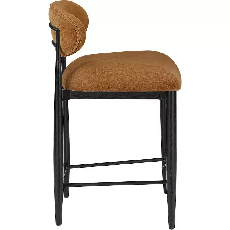 Sgabello da bancone Riccio in ferro nero opaco con rivestimento in tessuto performante