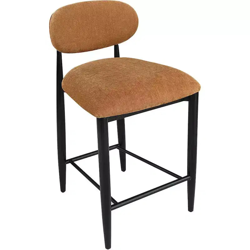 Sgabello da bancone Riccio in ferro nero opaco con rivestimento in tessuto performante