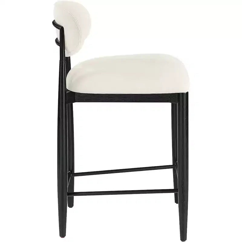 Sgabello da bancone Riccio in ferro nero opaco con rivestimento in tessuto performante