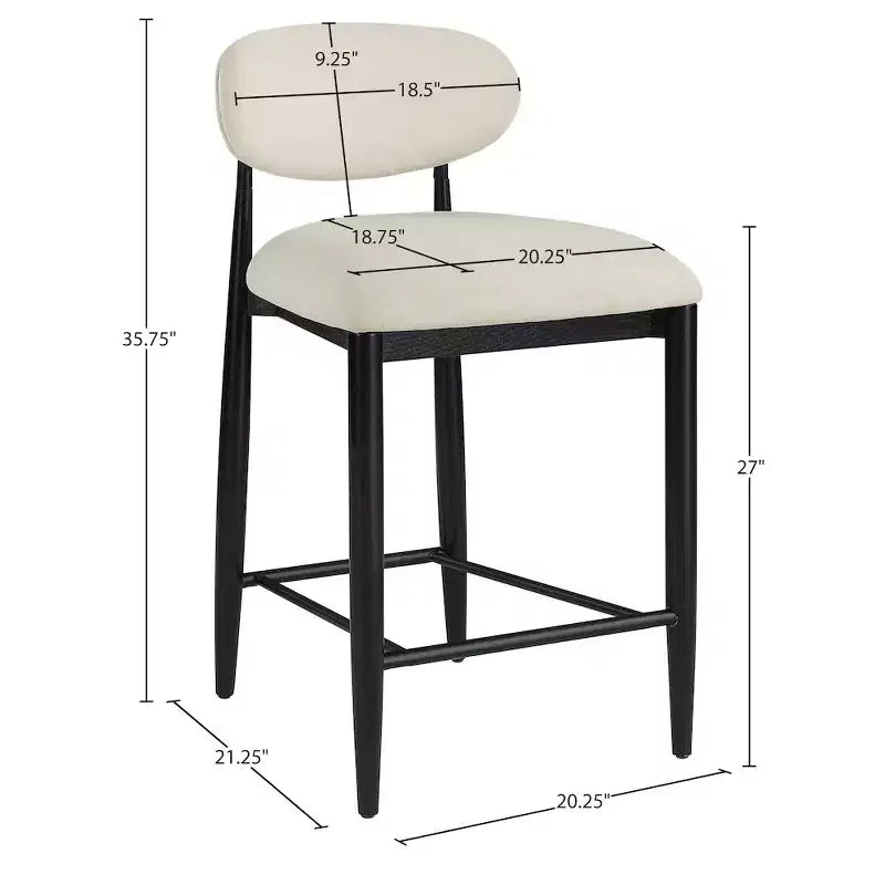 Sgabello da bancone Riccio in ferro nero opaco con rivestimento in tessuto performante