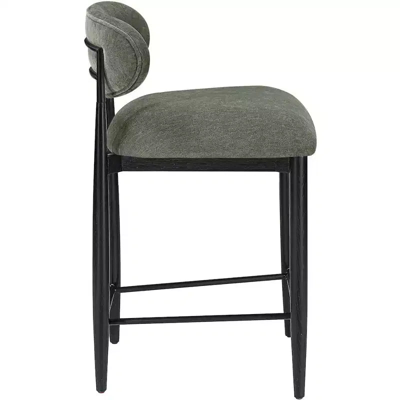 Sgabello da bancone Riccio in ferro nero opaco con rivestimento in tessuto performante