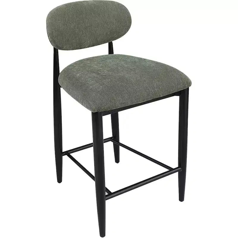 Sgabello da bancone Riccio in ferro nero opaco con rivestimento in tessuto performante