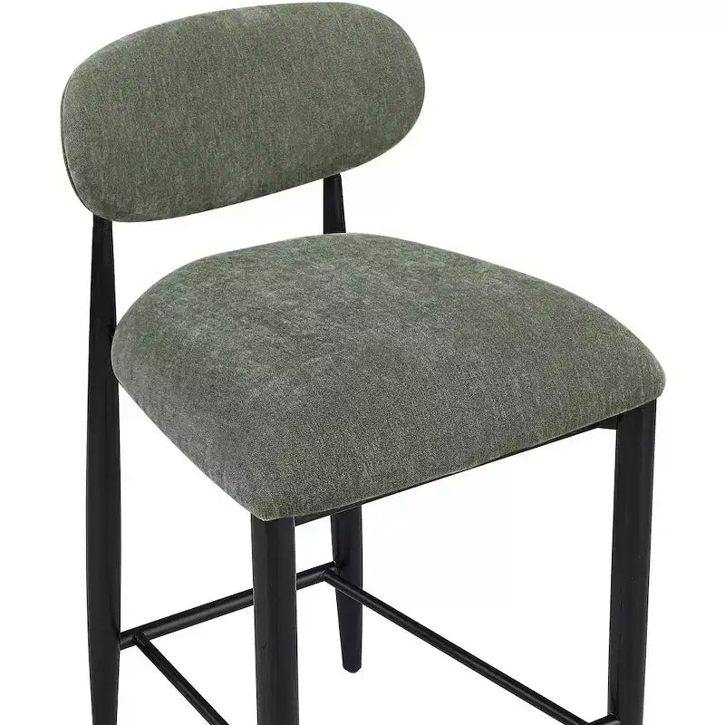 Sgabello da bancone Riccio in ferro nero opaco con rivestimento in tessuto performante