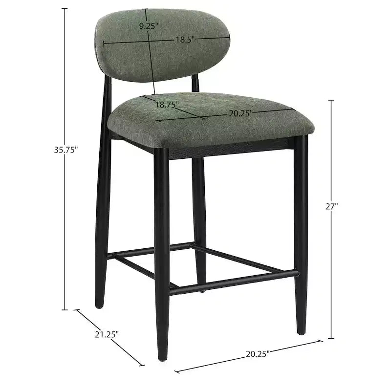 Sgabello da bancone Riccio in ferro nero opaco con rivestimento in tessuto performante