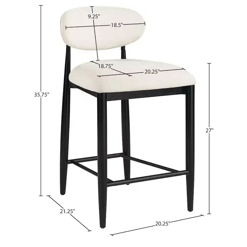 Sgabello da bancone Riccio in ferro nero opaco con rivestimento in tessuto performante