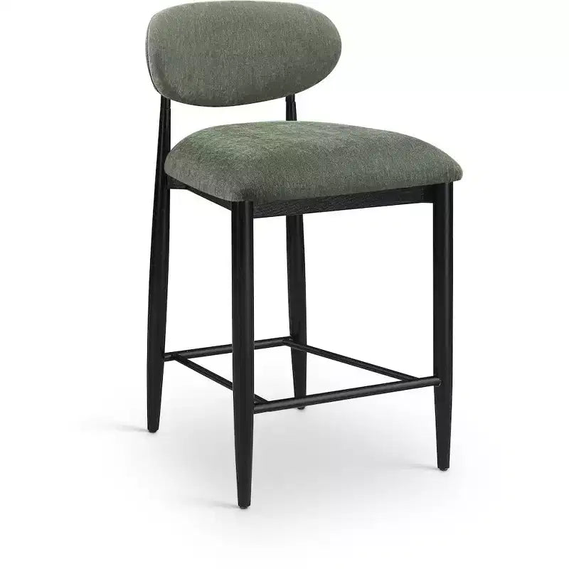 Sgabello da bancone Riccio in ferro nero opaco con rivestimento in tessuto performante