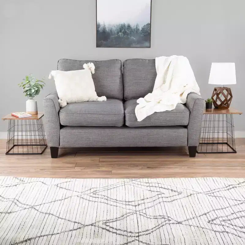 Tavolino d'appoggio con contenitore Set di 2 tavolini impilabili Base quadrata a cesto in filo di ferro e piani in legno Tavolino laterale in stile industriale e rustico di Lavish Home