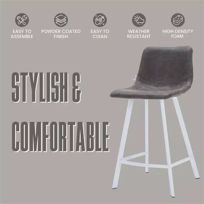 Sgabello da bar LeisureMod Elland 35 in pelle imbottita con base bianca in acciaio inossidabile - Sgabello moderno ad altezza bancone per cucina, bar e pub