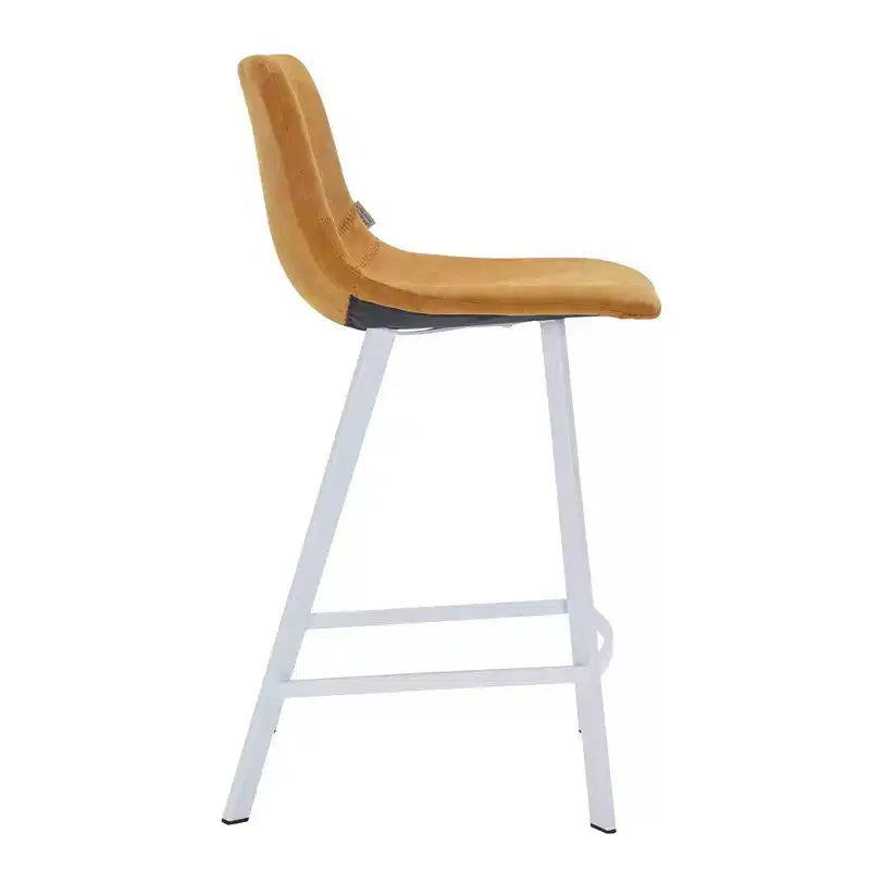 Sgabello da bar LeisureMod Elland 35 in pelle imbottita con base bianca in acciaio inossidabile - Sgabello moderno ad altezza bancone per cucina, bar e pub