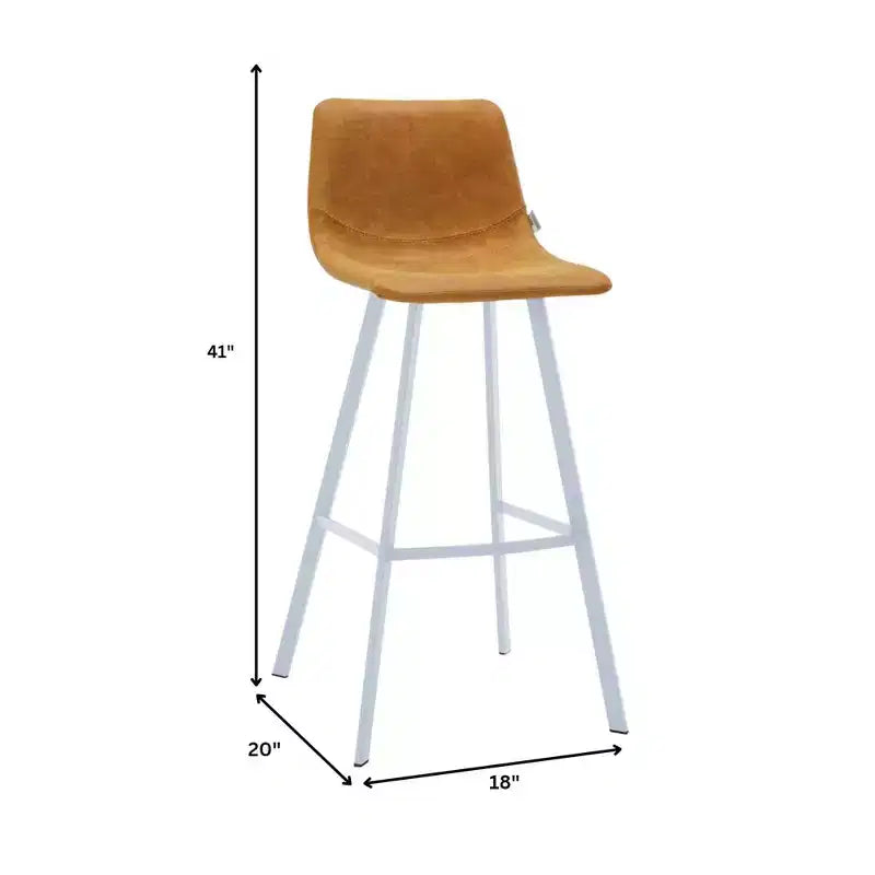 Sgabello da bar LeisureMod Elland 35 in pelle imbottita con base bianca in acciaio inossidabile - Sgabello moderno ad altezza bancone per cucina, bar e pub