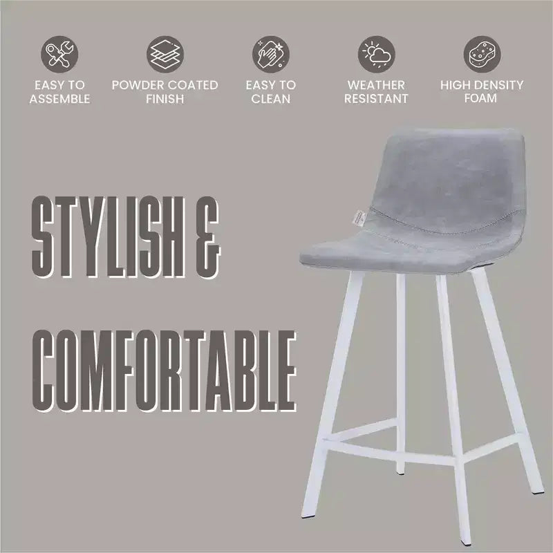 Sgabello da bar LeisureMod Elland 35 in pelle imbottita con base bianca in acciaio inossidabile - Sgabello moderno ad altezza bancone per cucina, bar e pub