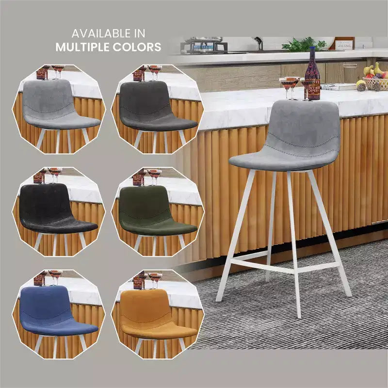 Sgabello da bar LeisureMod Elland 35 in pelle imbottita con base bianca in acciaio inossidabile - Sgabello moderno ad altezza bancone per cucina, bar e pub