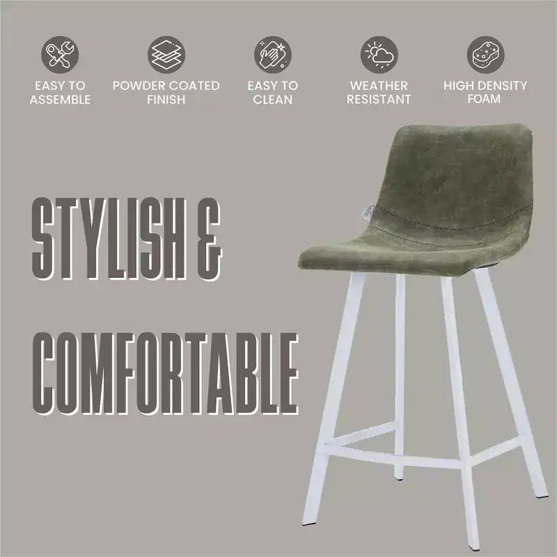 Sgabello da bar LeisureMod Elland 35 in pelle imbottita con base bianca in acciaio inossidabile - Sgabello moderno ad altezza bancone per cucina, bar e pub