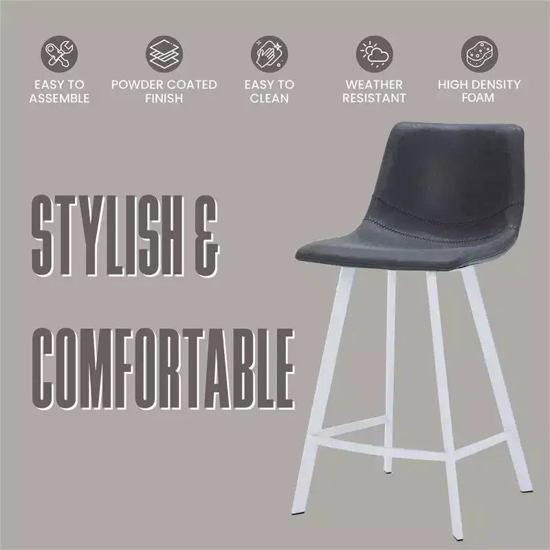 Sgabello da bar LeisureMod Elland 35 in pelle imbottita con base bianca in acciaio inossidabile - Sgabello moderno ad altezza bancone per cucina, bar e pub