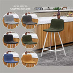 Sgabello da bar LeisureMod Elland 35 in pelle imbottita con base bianca in acciaio inossidabile - Sgabello moderno ad altezza bancone per cucina, bar e pub