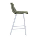 Sgabello da bar LeisureMod Elland 35 in pelle imbottita con base bianca in acciaio inossidabile - Sgabello moderno ad altezza bancone per cucina, bar e pub