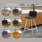 Sgabello da bar LeisureMod Elland 35 in pelle imbottita con base bianca in acciaio inossidabile - Sgabello moderno ad altezza bancone per cucina, bar e pub